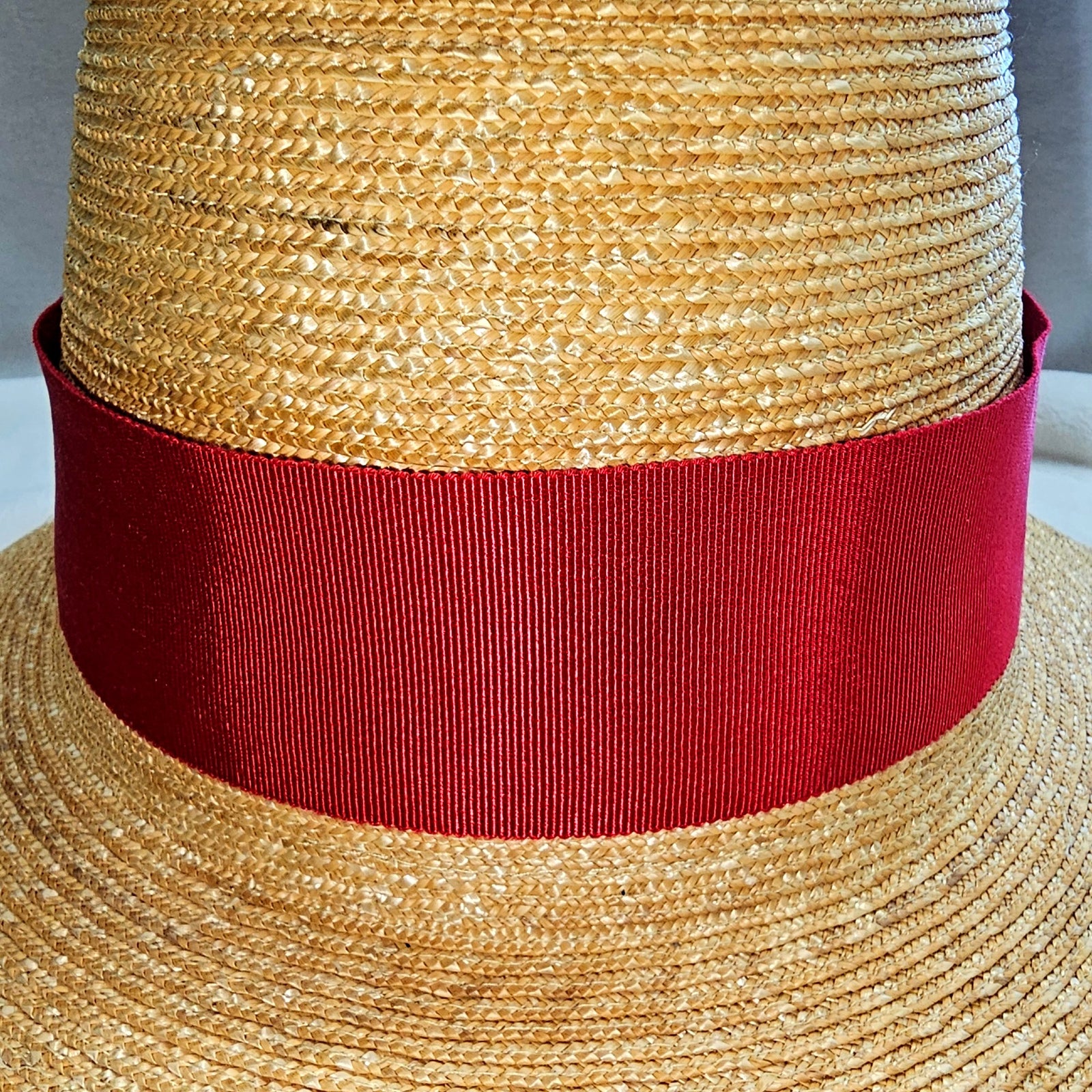 Barneys New York Straw Hat with red grosgrain tie. Apatico - Gothic Millinery - Delia Hat - Red Ribbon Ties  main image 2