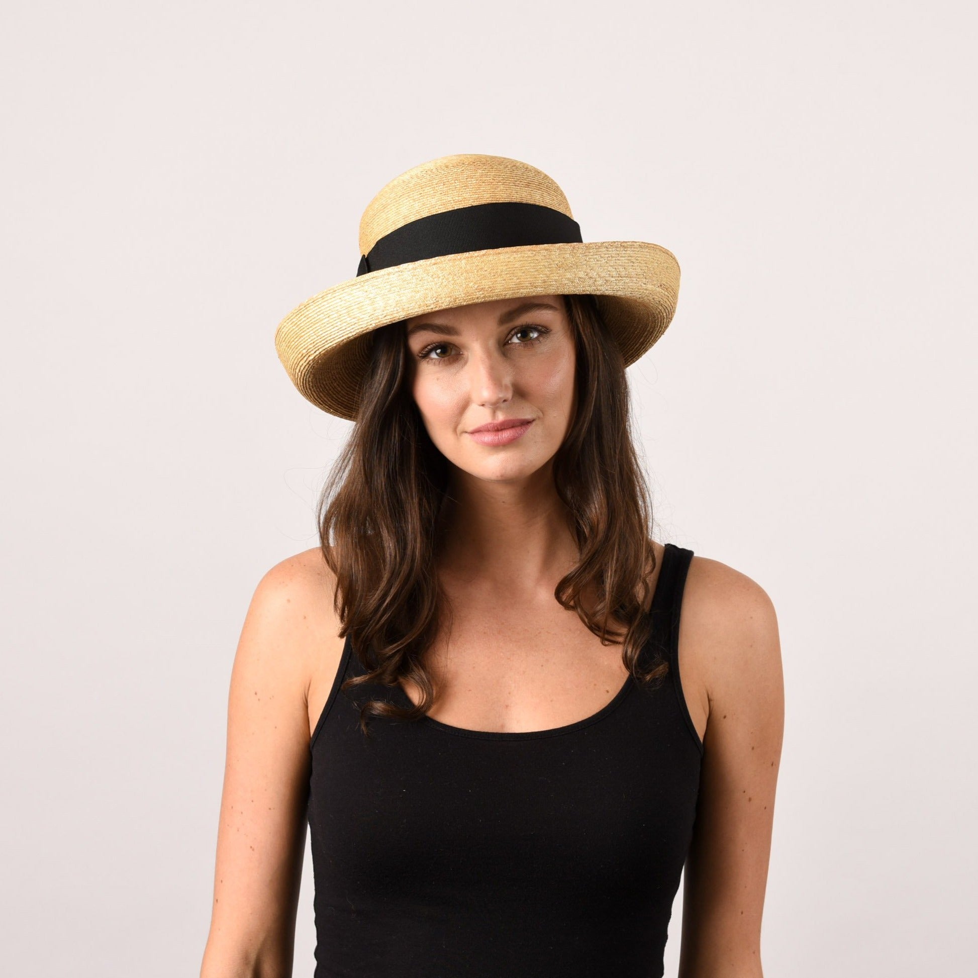 Women's Small Upturned Brim Straw Hat with Ribbon - Peter Beaton