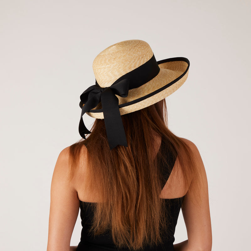 Women's Medium Upturned Brim Straw Hat with Ribbon Peter Beaton