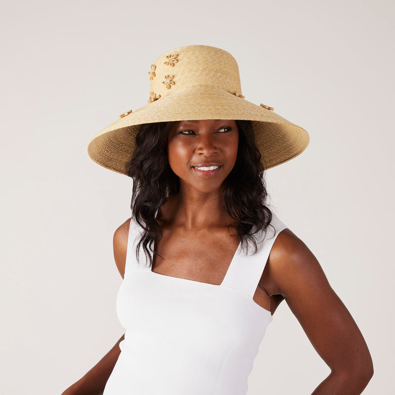 Floral Gardening Hat - Leghorn Straw