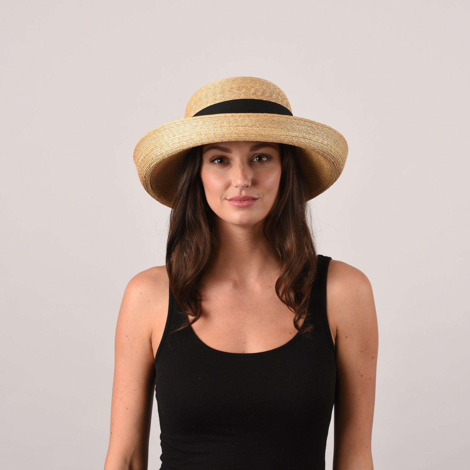 Women's Medium Upturned Brim Straw Hat with Ribbon - Peter Beaton