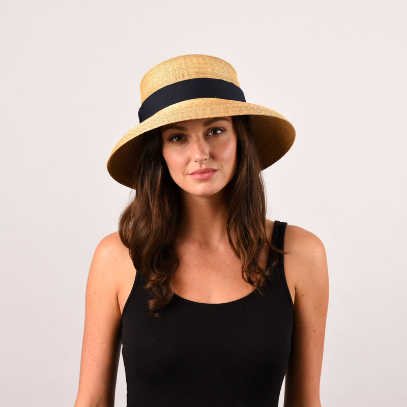 Women s Small Brim Leghorn Straw Hat with Ribbon Peter Beaton