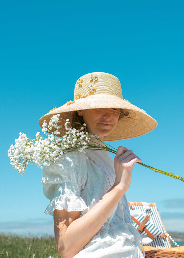 Floral Gardening Hat - Leghorn Straw