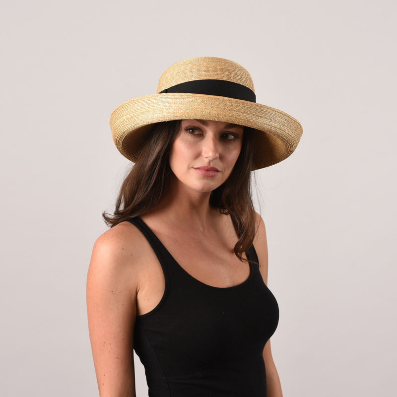 Women's Medium Upturned Brim Straw Hat with Ribbon - Peter Beaton