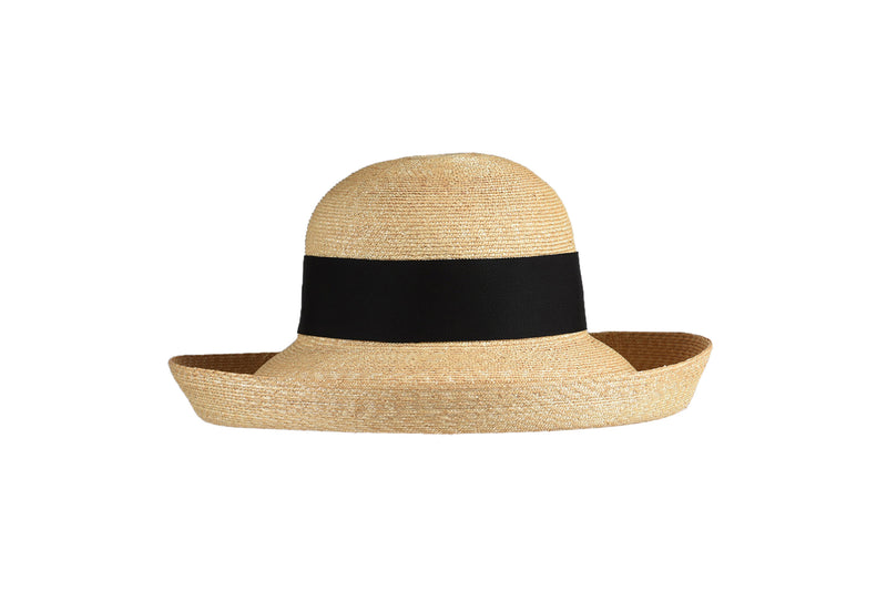 Women's Wide Upturned Brim Straw Hat with Ribbon - Peter Beaton 58 cm