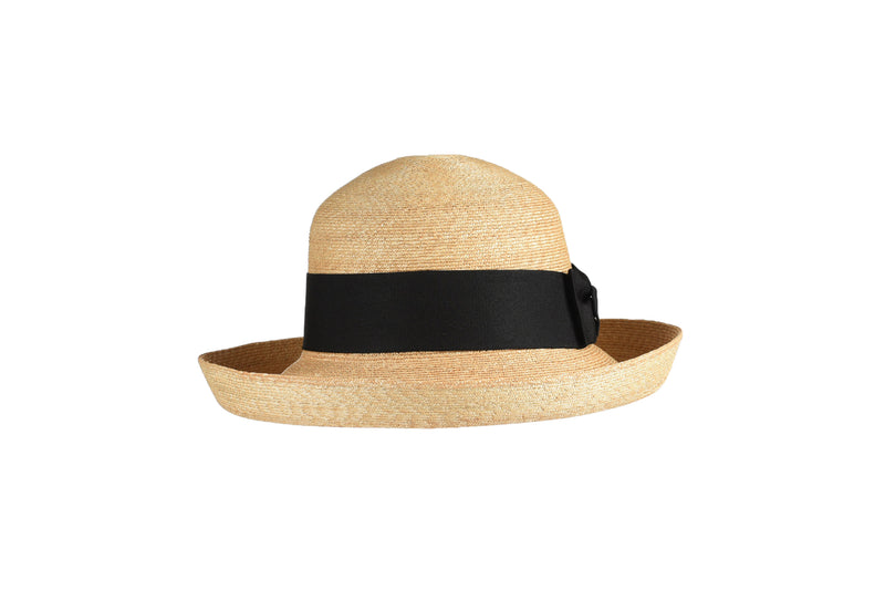 Women's Small Upturned Brim Straw Hat with Ribbon - Peter Beaton 58 cm