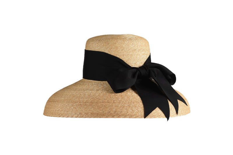 Tall Crown Wide Brim Leghorn Straw Hat - Peter Beaton 58 cm